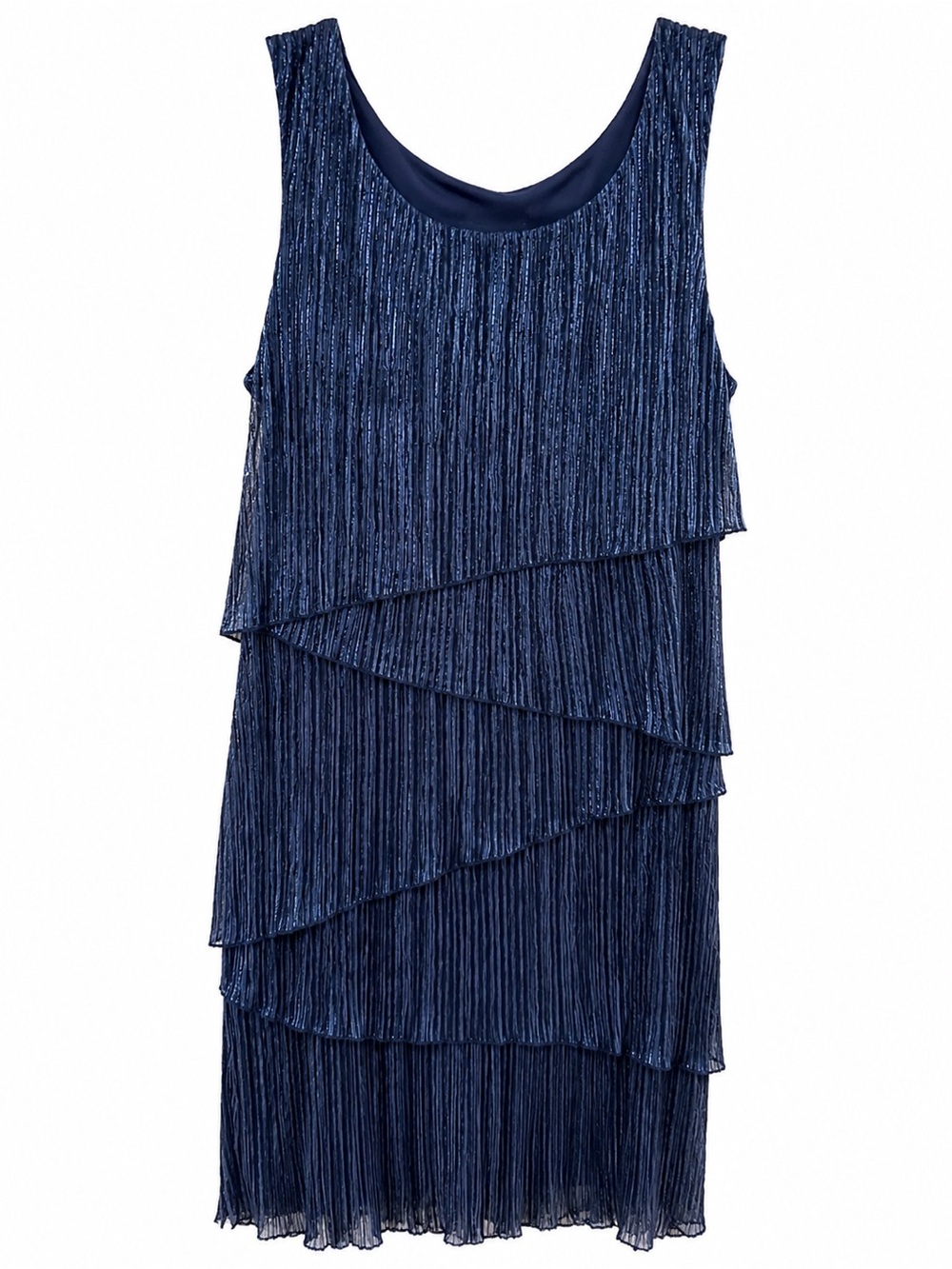 connected apparel Navy Tiered Pleated Shift Dress